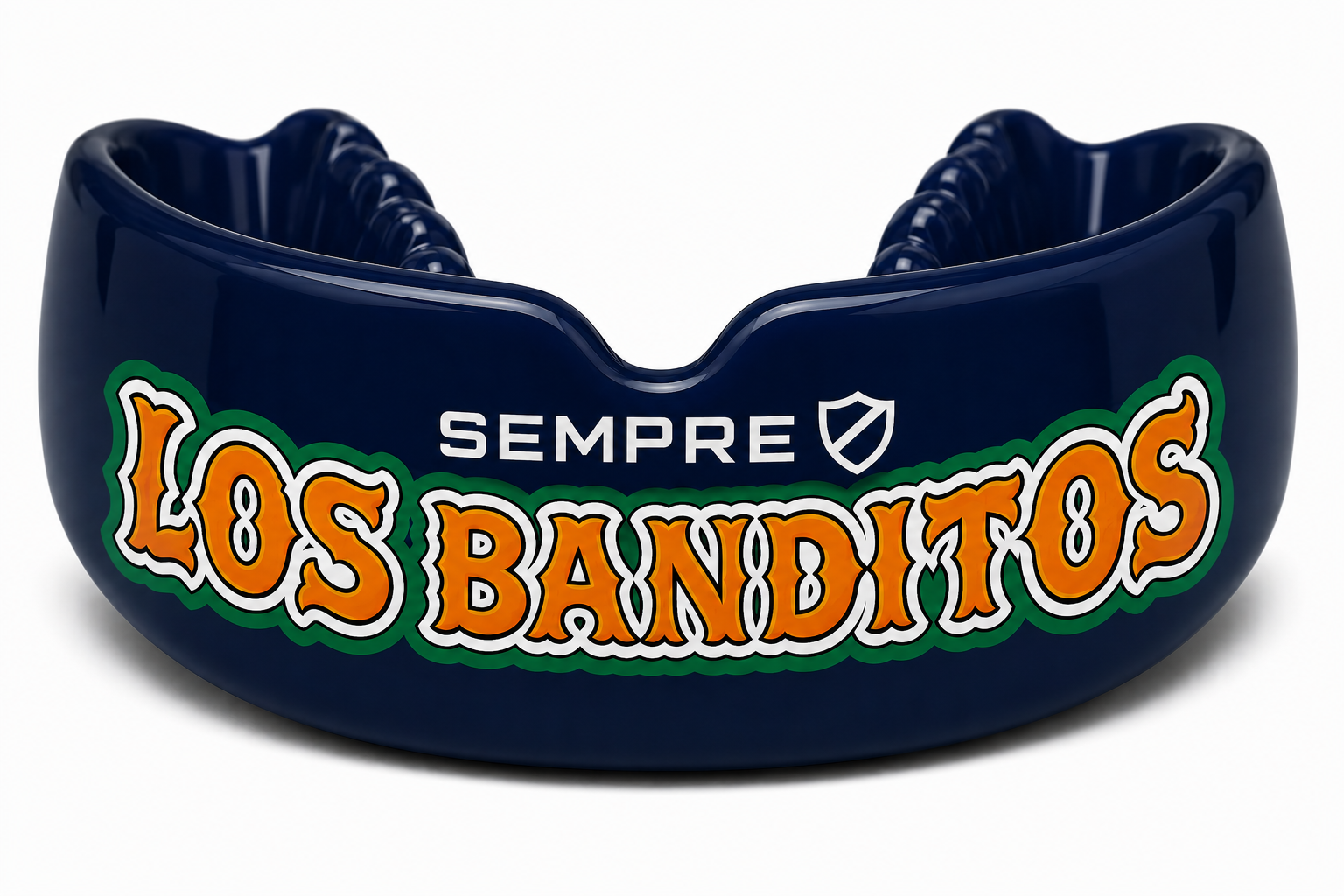 Sempre Custom Club Logo Gumshield - Los Banditos example in navy blue