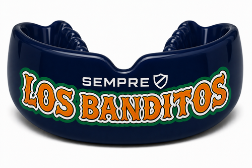Sempre Custom Club Logo Gumshield - Los Banditos example in navy blue
